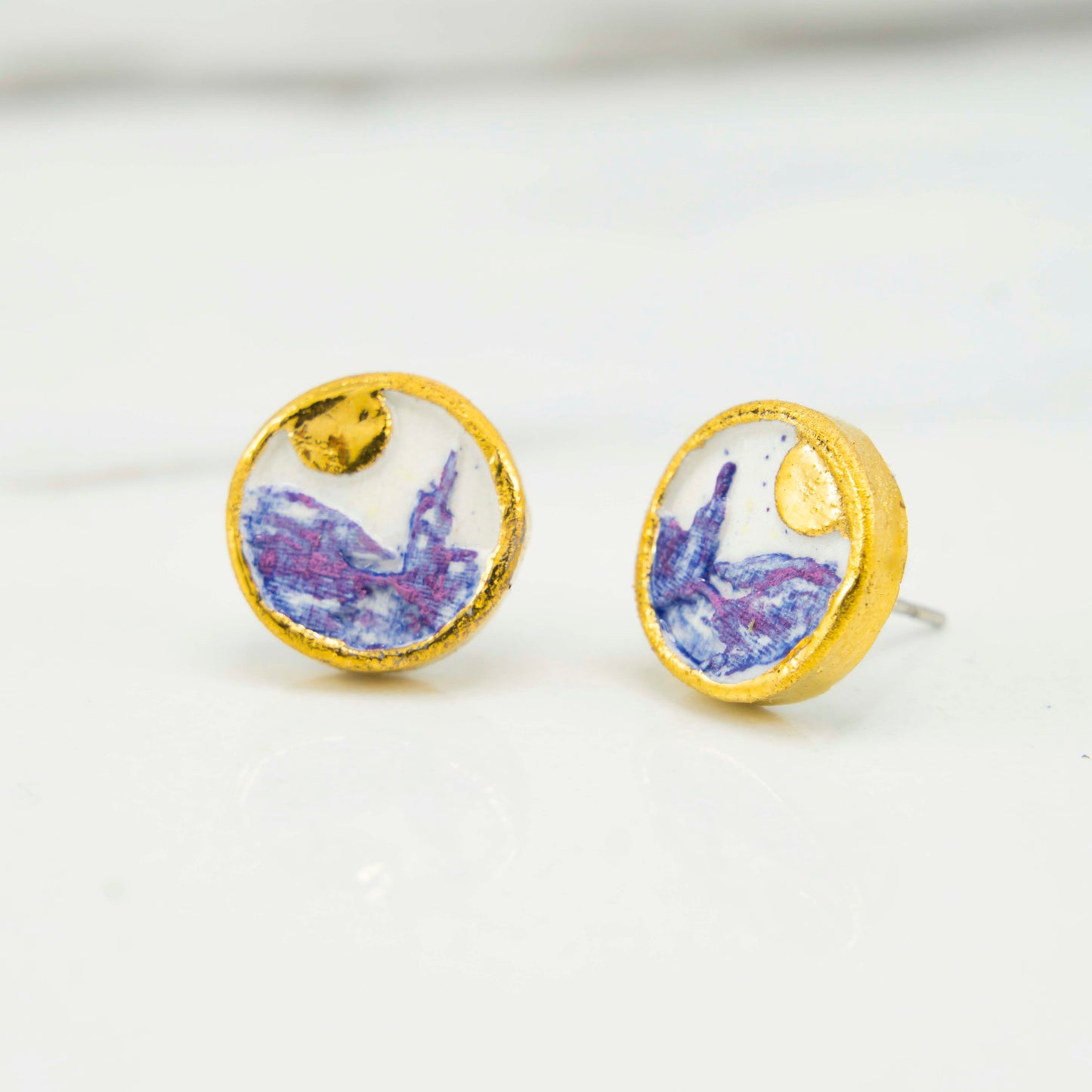 "TOWER OVER THE VALLEY" PORCELAIN STUD EARRINGS