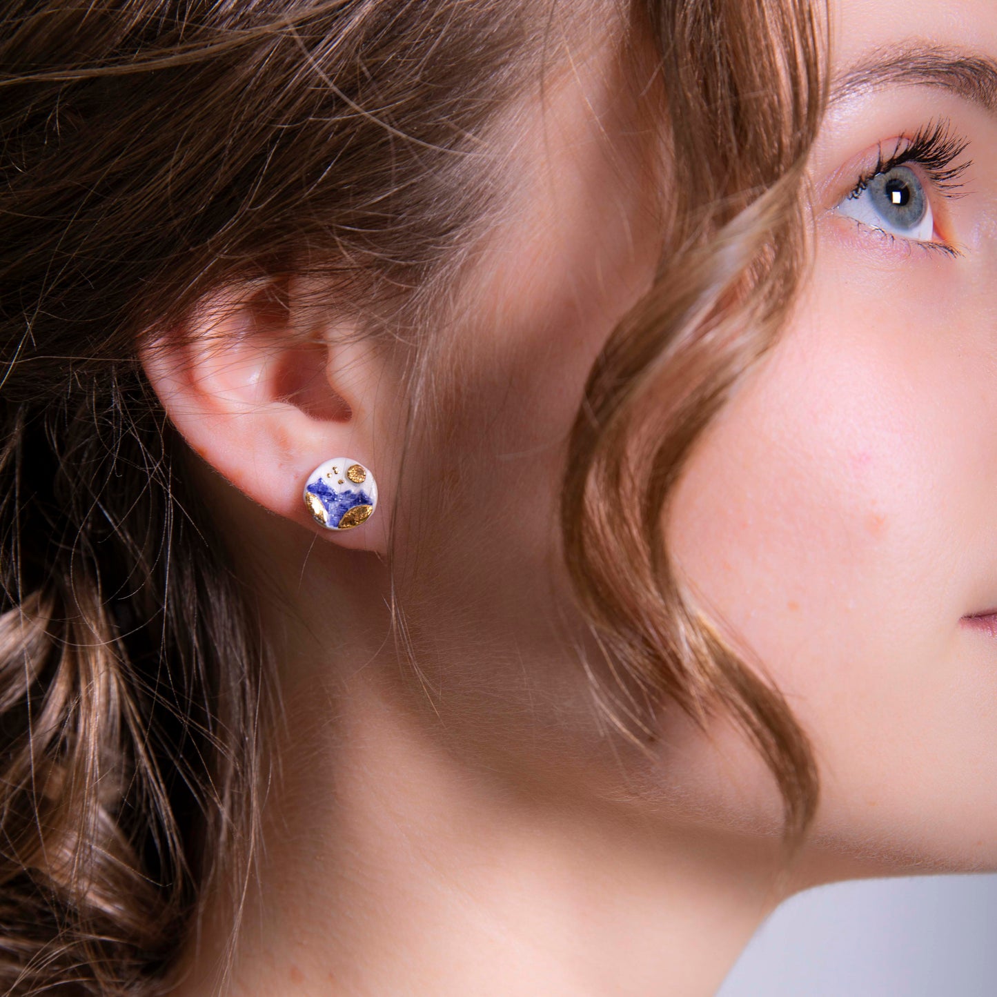 "CELESTIAL BLUE SUMMITS" PORCELAIN STUD EARRINGS