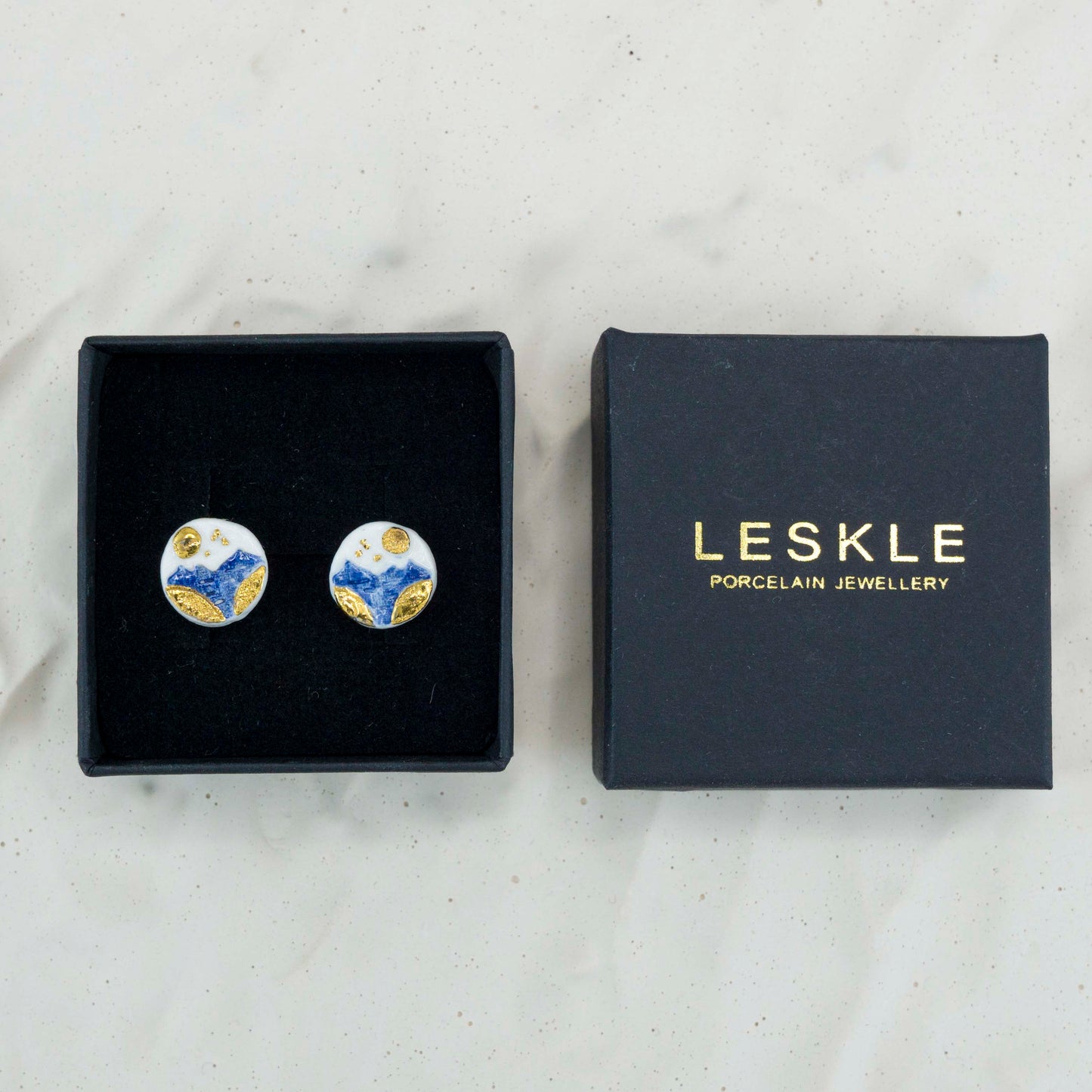 "CELESTIAL BLUE SUMMITS" PORCELAIN STUD EARRINGS