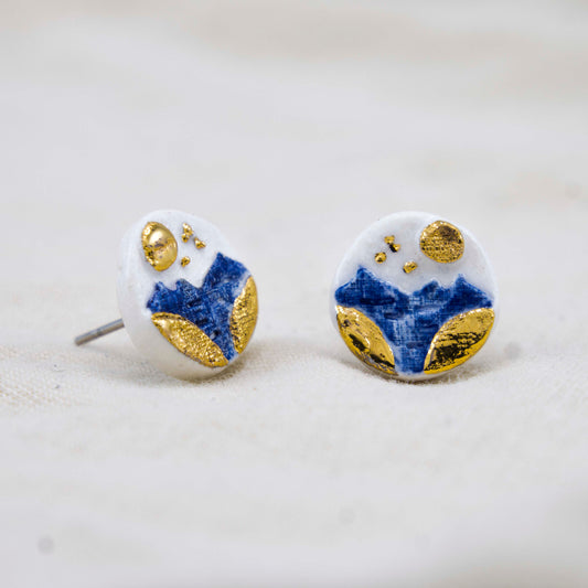 "CELESTIAL BLUE SUMMITS" PORCELAIN STUD EARRINGS