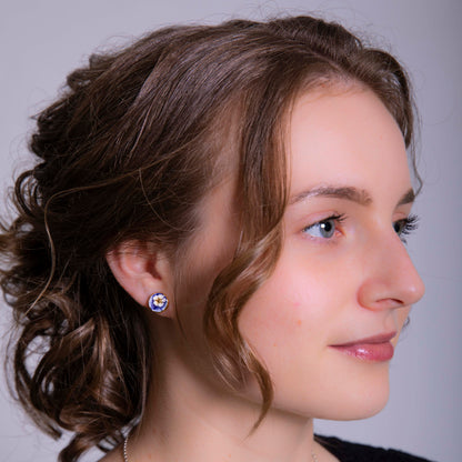 "WHITE BLOOM IN BLUE" PORCELAIN STUD EARRINGS