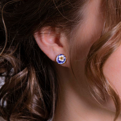 "WHITE BLOOM IN BLUE" PORCELAIN STUD EARRINGS