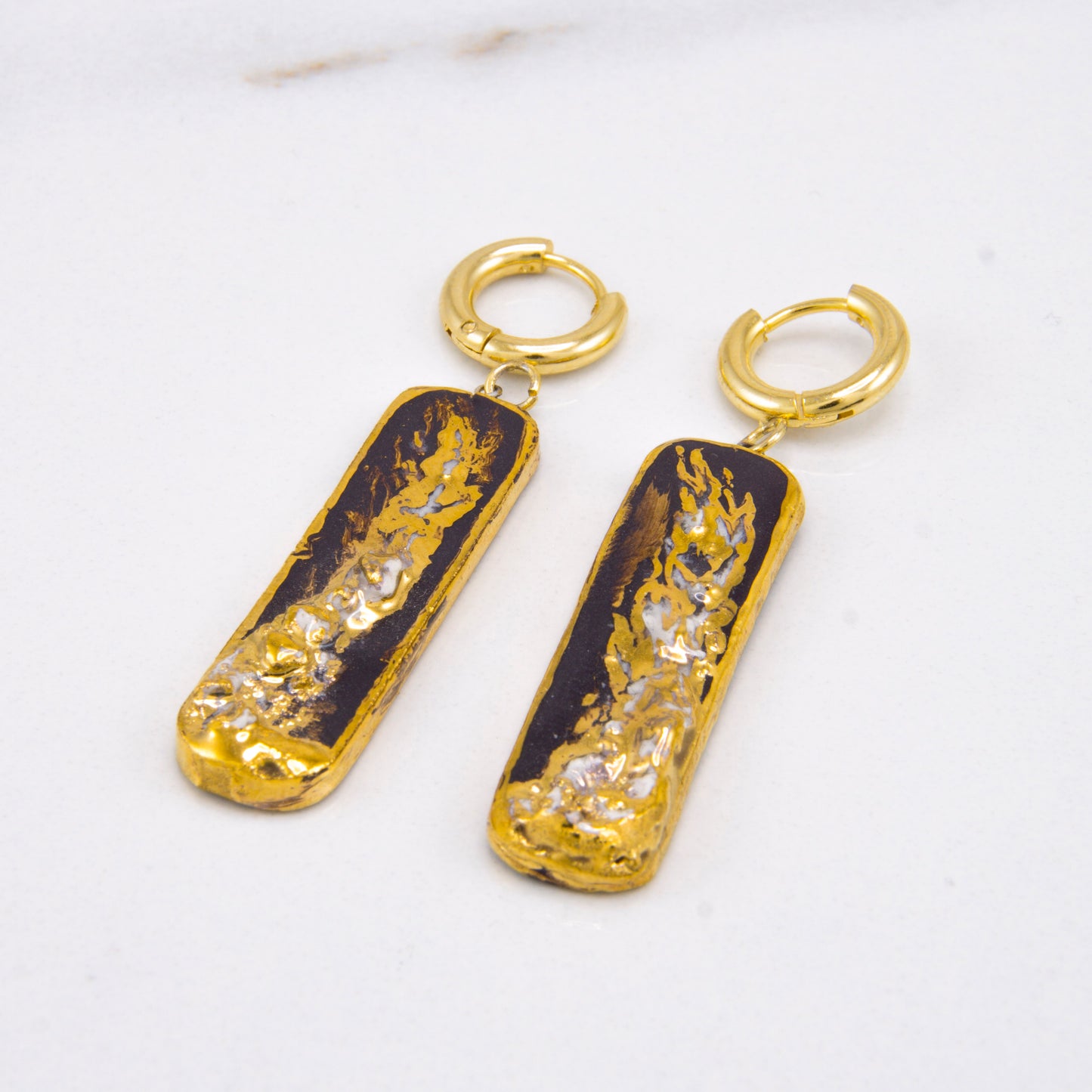 "ETERNAL FLAME IN GOLD" PORCELAIN DANGLE EARRINGS