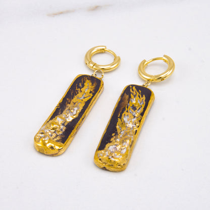 "ETERNAL FLAME IN GOLD" PORCELAIN DANGLE EARRINGS