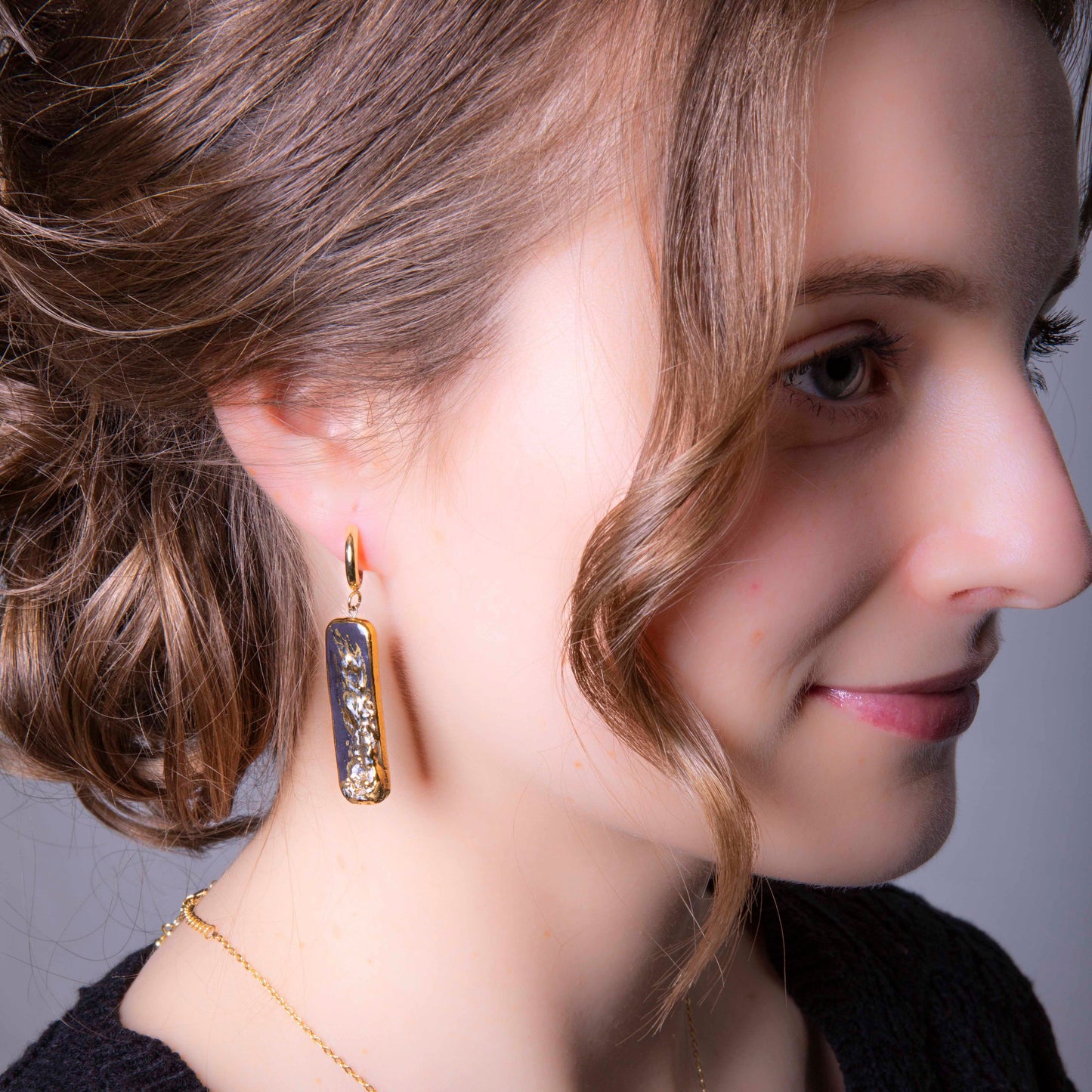 "ETERNAL FLAME IN GOLD" PORCELAIN DANGLE EARRINGS