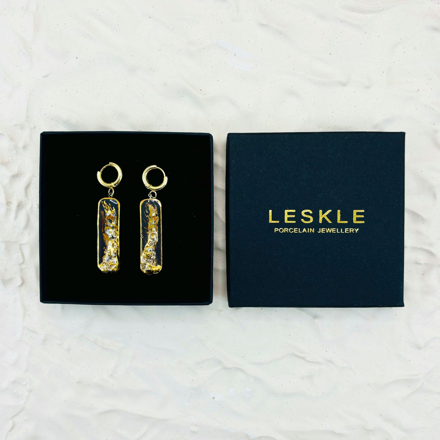 "ETERNAL FLAME IN GOLD" PORCELAIN DANGLE EARRINGS