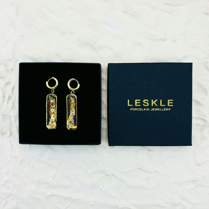 "ETERNAL FLAME IN GOLD" PORCELAIN DANGLE EARRINGS