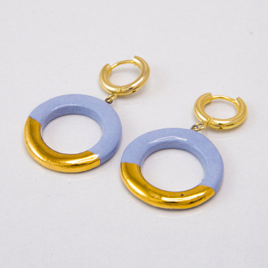 "GOLD DIPED RINGS" PORCELAIN DANGLE EARRINGS