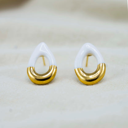 "GOLDEN TEARDROPS" PORCELAIN STUD EARRINGS