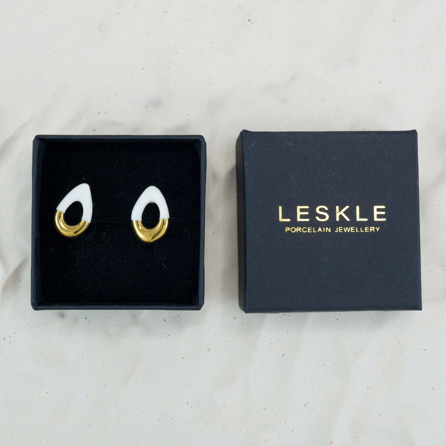 "GOLDEN TEARDROPS" PORCELAIN STUD EARRINGS