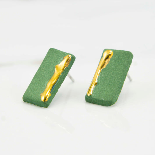 "EMERALD RECTANGLE" PORCELAIN STUD EARRINGS