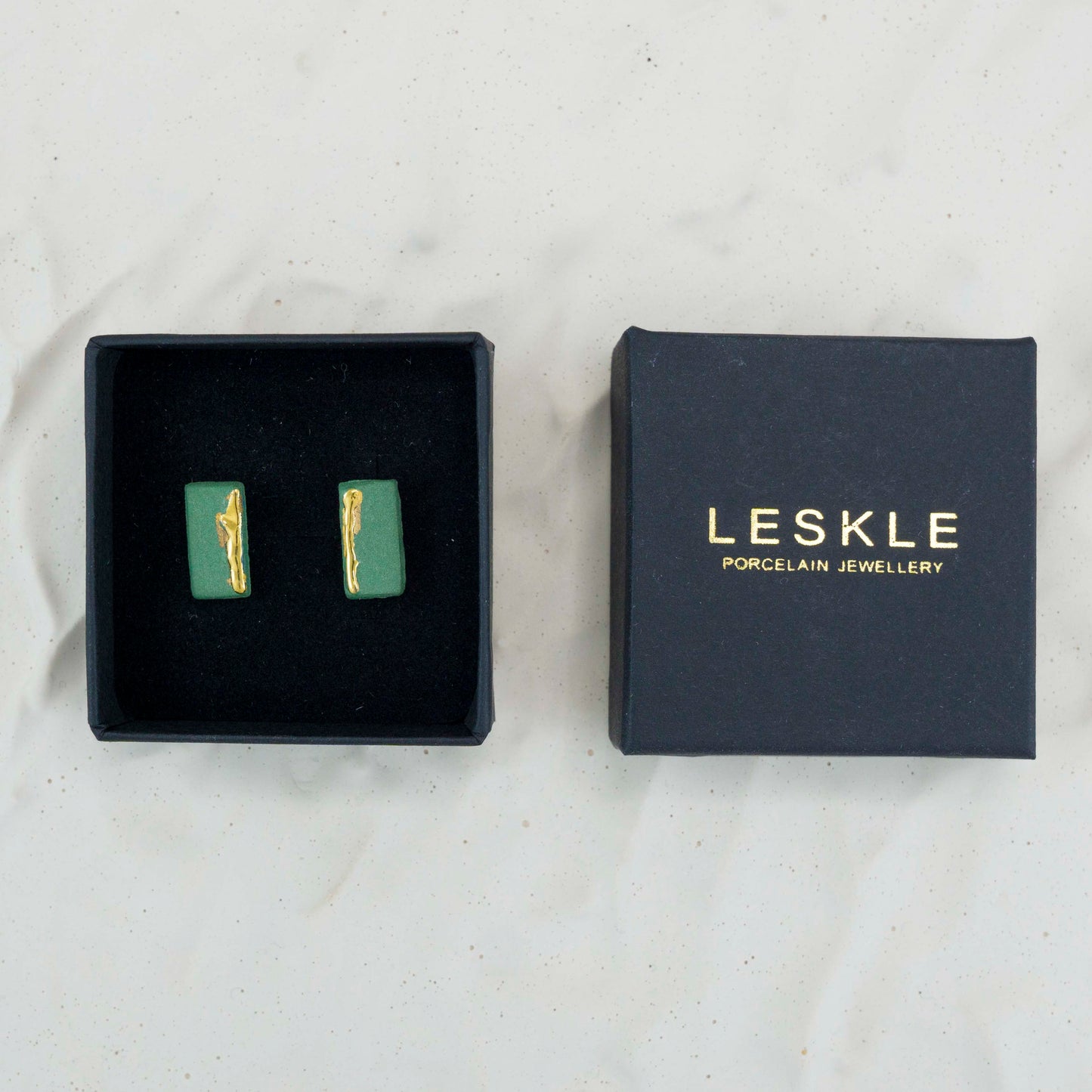 "EMERALD RECTANGLE" PORCELAIN STUD EARRINGS