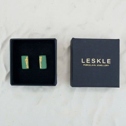 "EMERALD RECTANGLE" PORCELAIN STUD EARRINGS