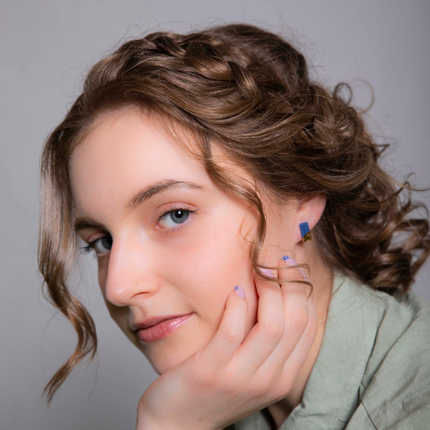 "ROYAL BLUE SLANT" PORCELAIN STUD EARRINGS