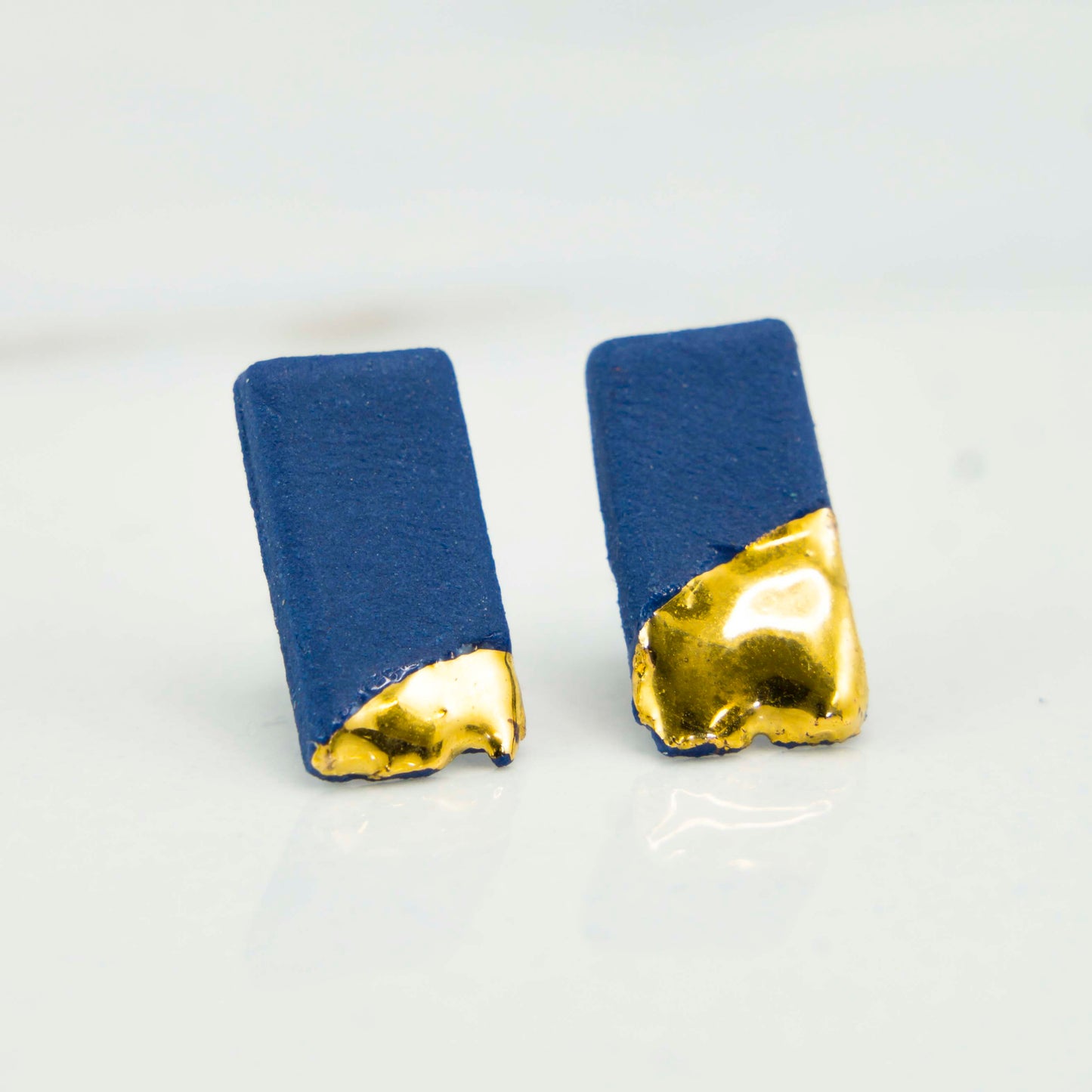 "ROYAL BLUE SLANT" PORCELAIN STUD EARRINGS