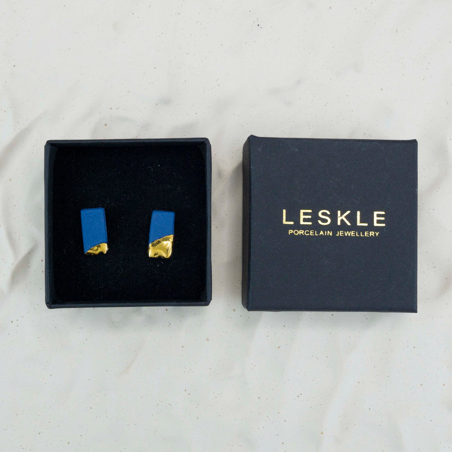 "ROYAL BLUE SLANT" PORCELAIN STUD EARRINGS
