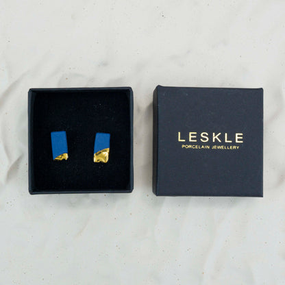 "ROYAL BLUE SLANT" PORCELAIN STUD EARRINGS